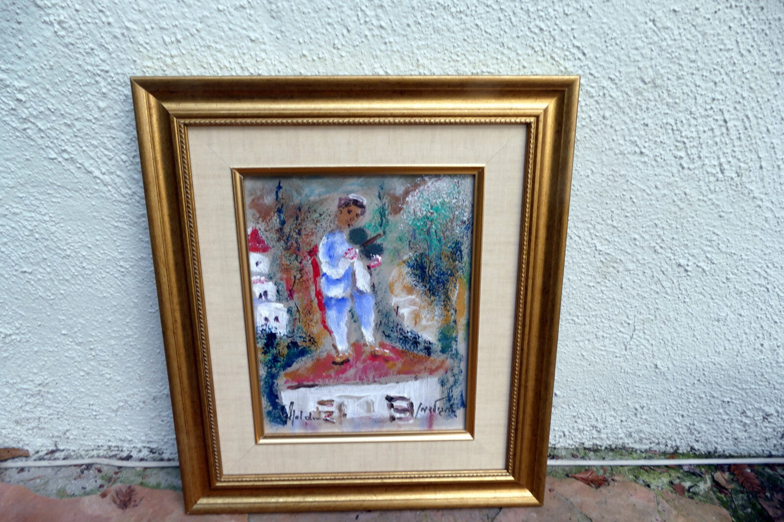 Albert Goldman signed Fiddler on the Roof 8X10" framed Oil Painting Israel
