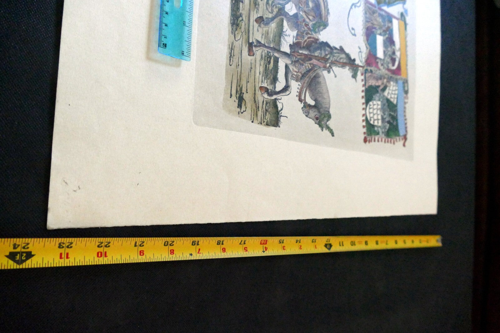 KNIGHT Flag Bearer HAND COLORED ENGRAVING large 21X24"