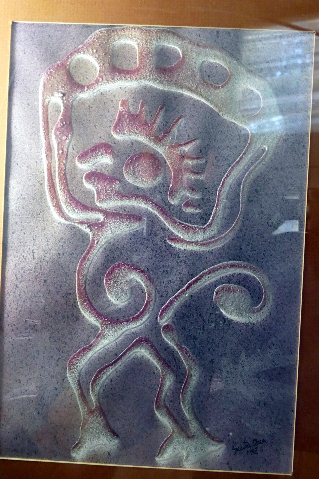 Hand painted embossed painting santa ana 1992 mayan monkey