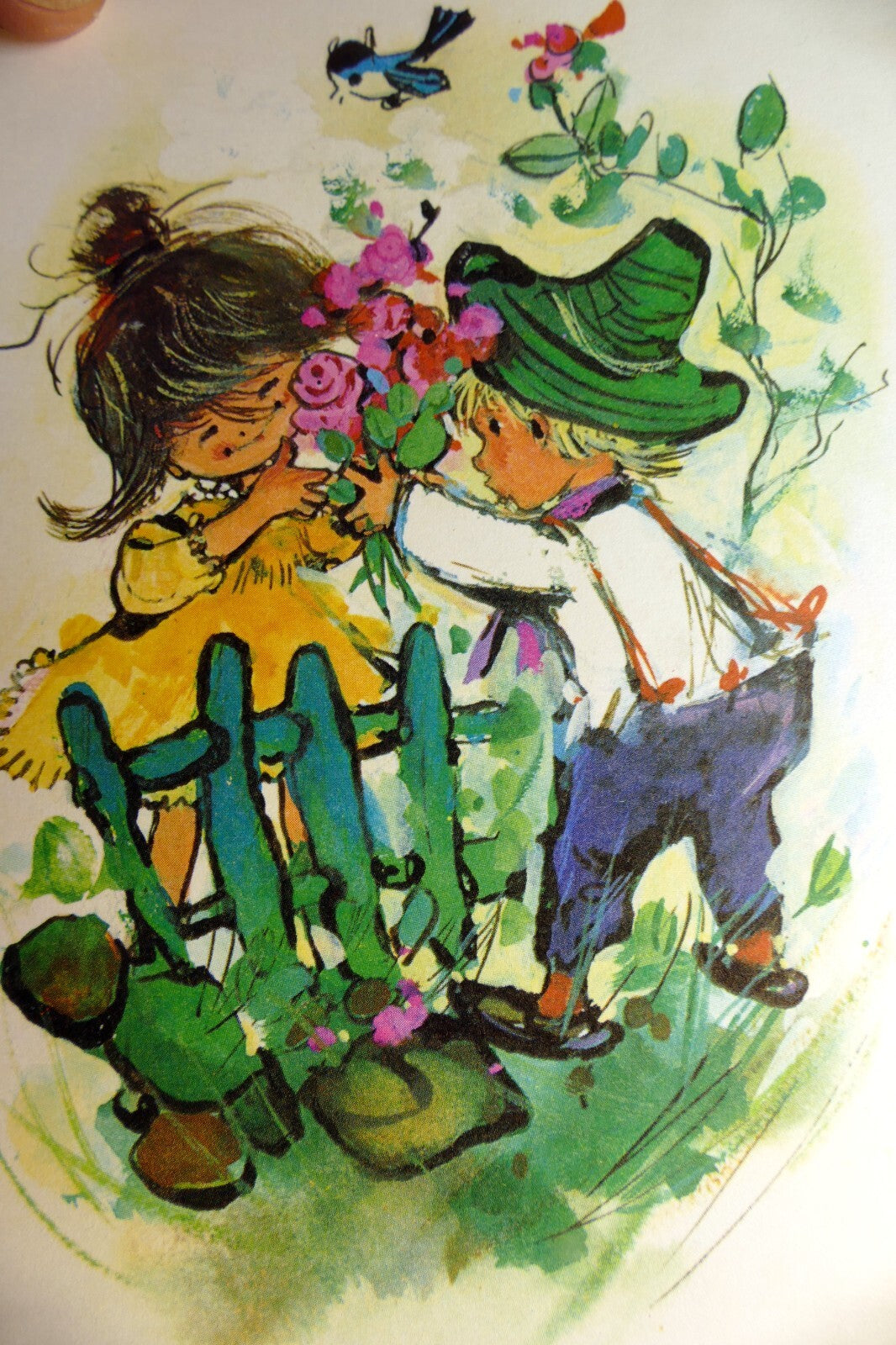 Adolf korsch verlag postcard munchen girl boy with flowers   unposted art