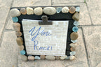 "You Rock" Picture Frame Brown Real Stone Pebbles Square 8X8" homemade CA USA
