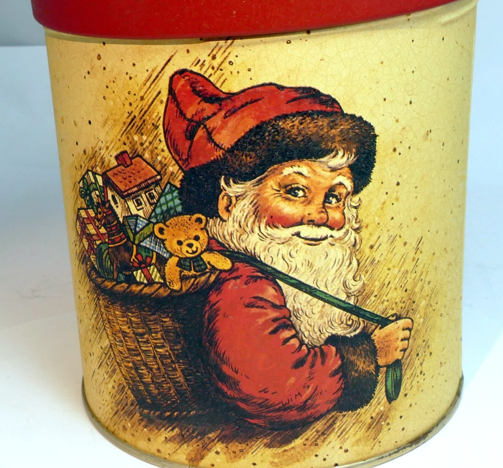 Metal empty tin/container santa claus christmas theme chocolate pretzels