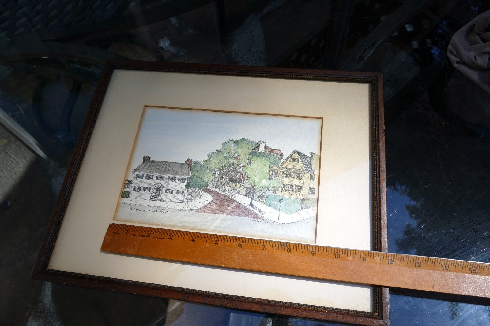 Jessie Edwards - signed, framed watercolor print "The Bend on Church Street"