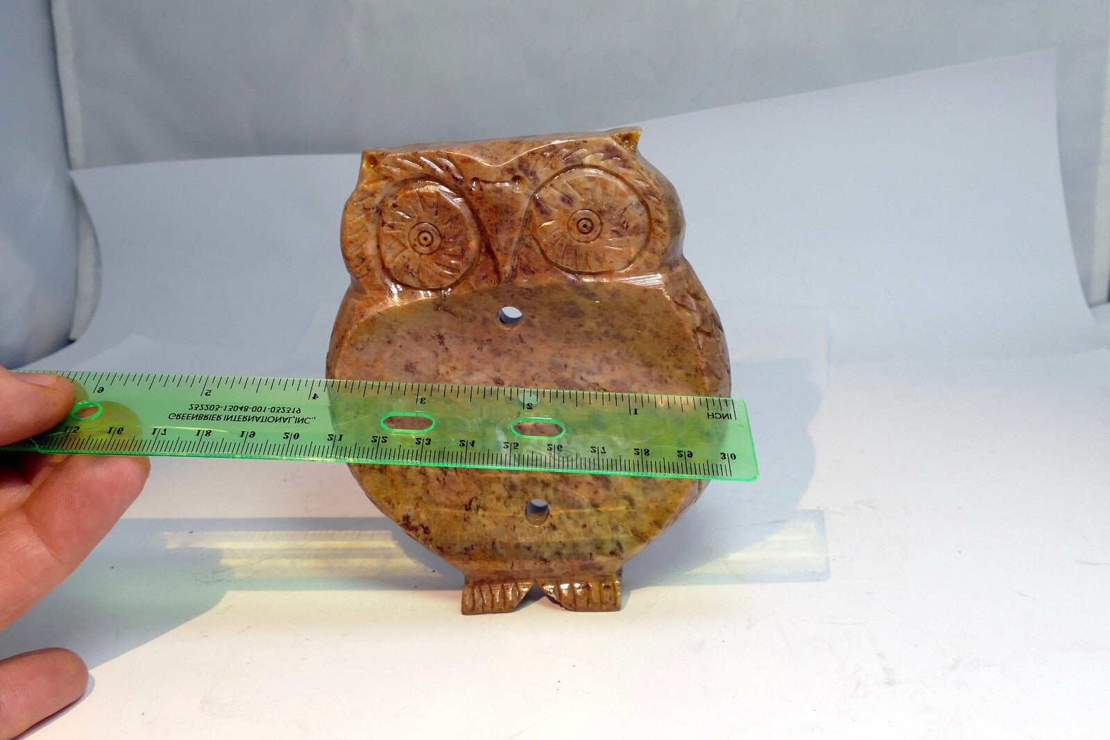 OWL bird Soapstone Carved Trinket Dish  Box 4X5" stone hand carved