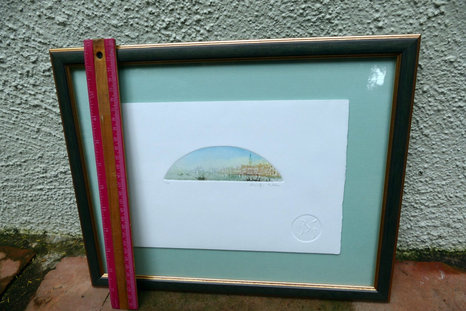 Etching St. Mark's Square Lagoon Venice Pencil Signed matted framed by B Fe
