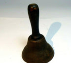 1.5" solid brass metal school diner bell with wooden handle vintage