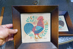 Set of two Rooster On Cloth Wood Framed Turner Co 1970 Home decor picture bird