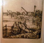 " san francisco bay" hand signed etching 19th century fisherman's wharf 1850's