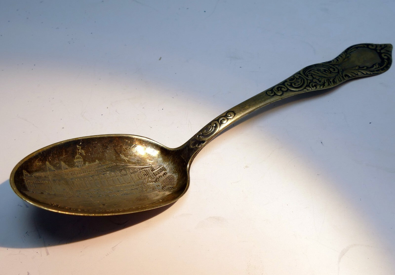 Columbian exposition 1893 spoon with transportation building plated