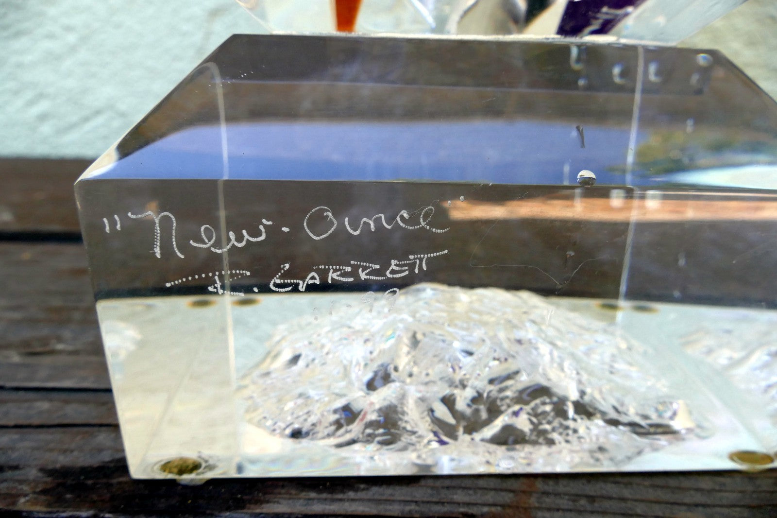 Rod R. Garrett Artist Acrylic Table Modern Sculpture Signed "New Ounce" 1999