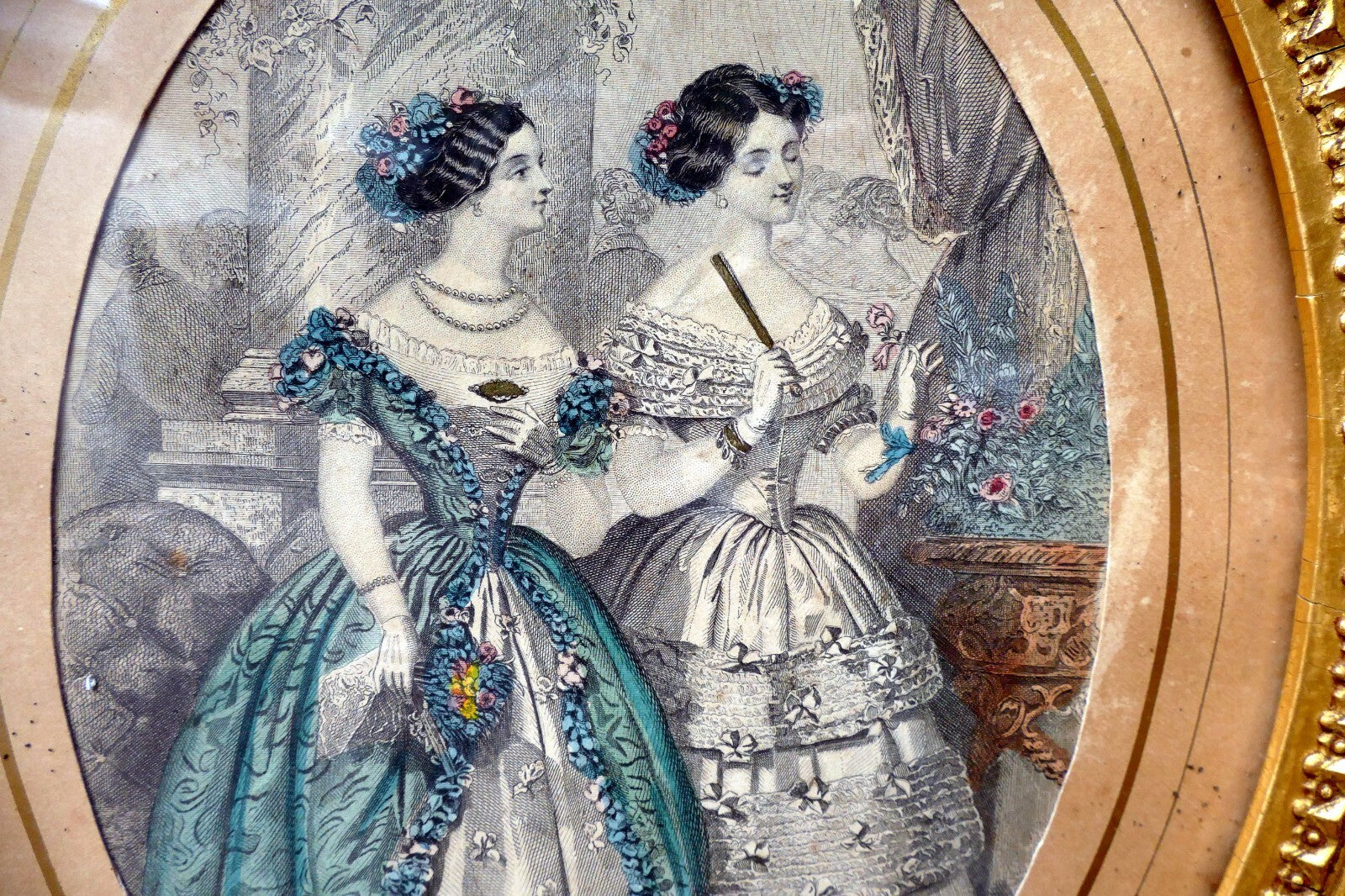 1854 JULES DAVID GRAHAM'S PARIS FASHION MARRIAGE ANTIQUE ENGRAVING  ETCHING