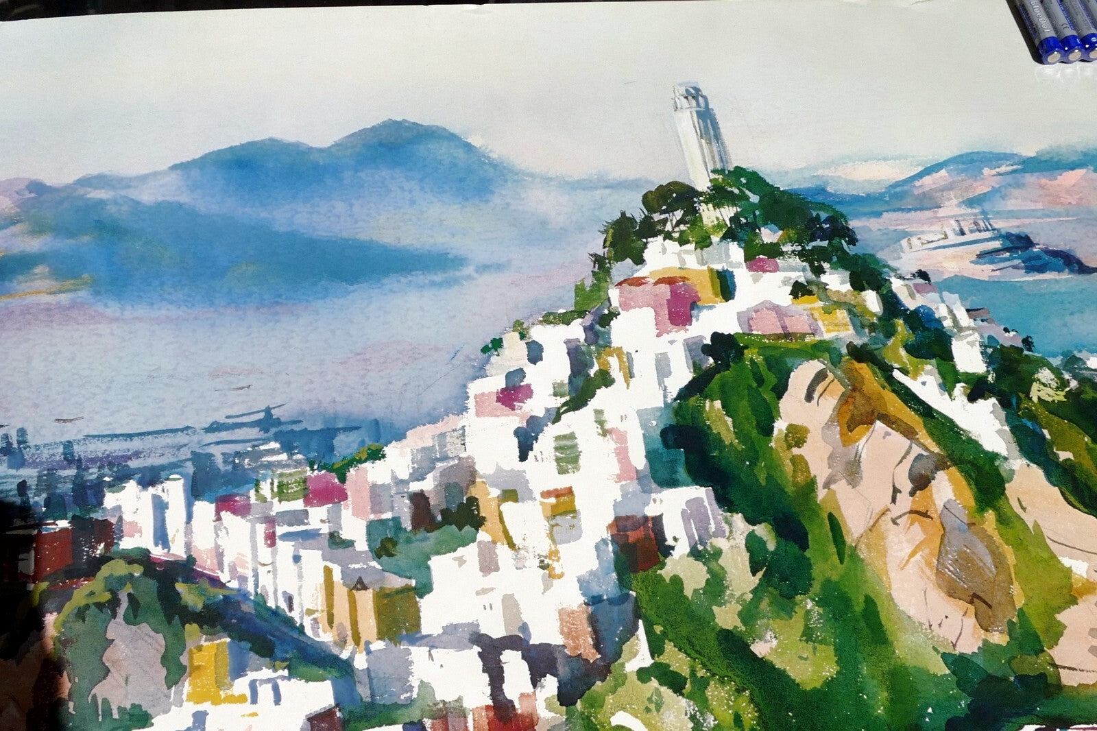 Coit Tower San Francisco Watercolor Print Signed Cecile Johnson California USA