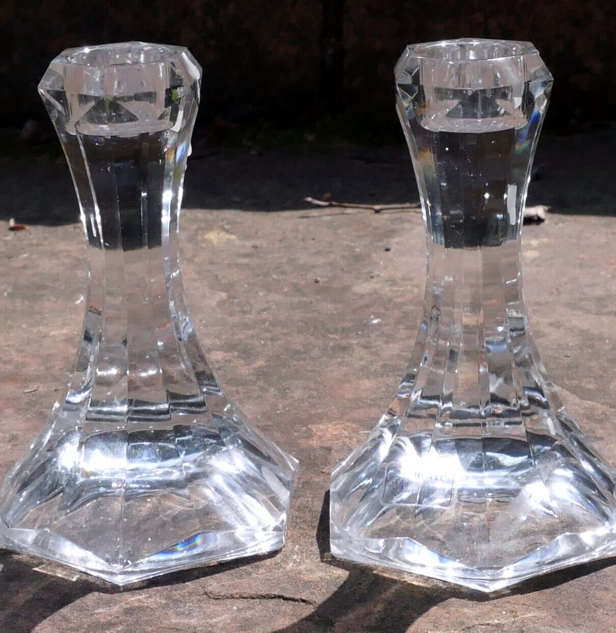 Towle set of 2 clear lead crystal candle stick holders made austria 5" lot