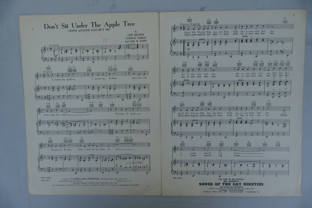 Don't sit under the apple tree 1942 by Lew Brown and others Robbins Music Co.