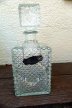 1 liter glass decanter with stopper 10" tall "gin" square