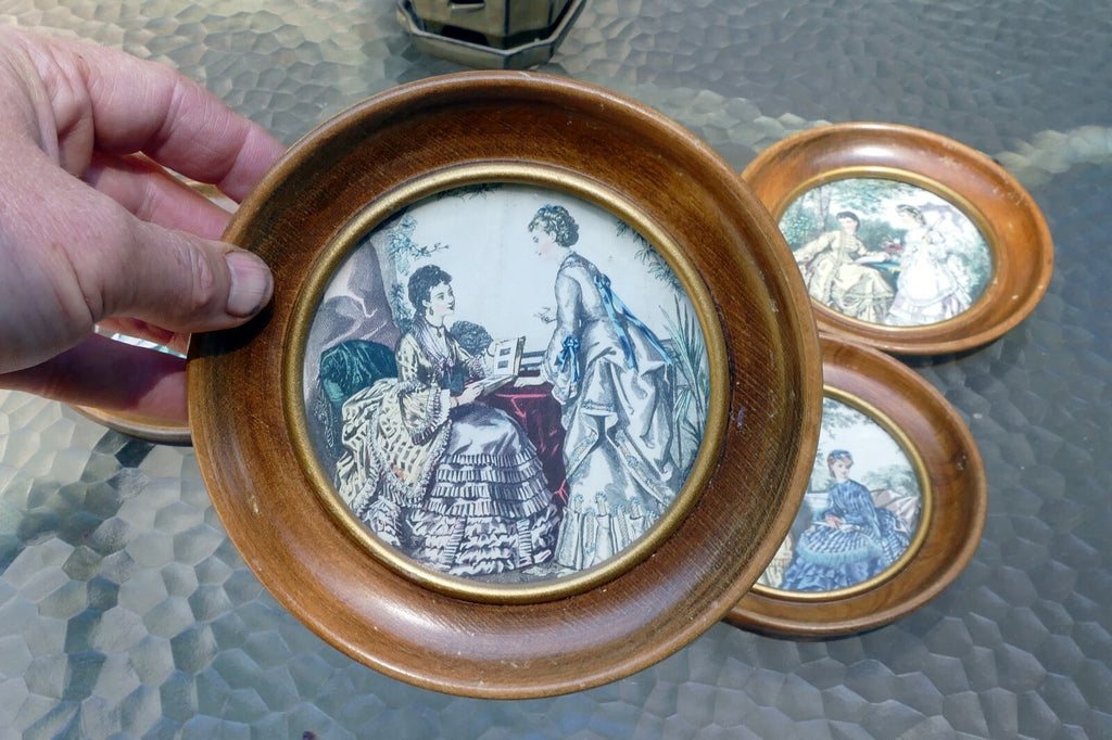 Victorian Wall Hanging Picture Room Decor 6" round set of 5 hand painted etching