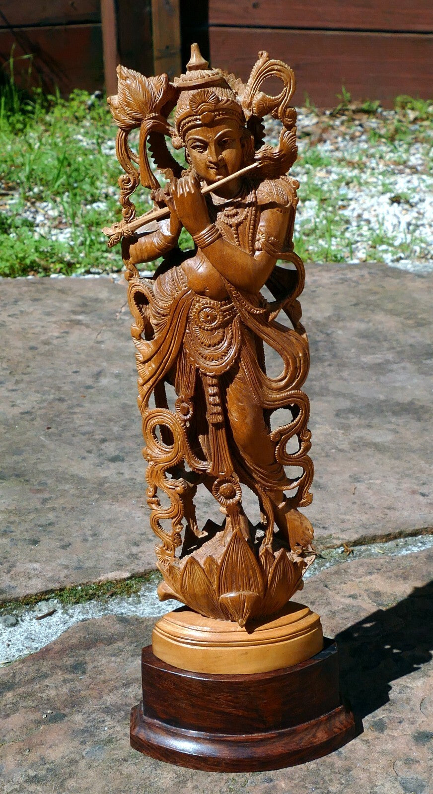 Lord krishna hindu figurine wooden sculptures god of love hindu deity 16"