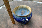 glazed planter Blue with stars 5.5X5.5" small succulent orchid candle holder