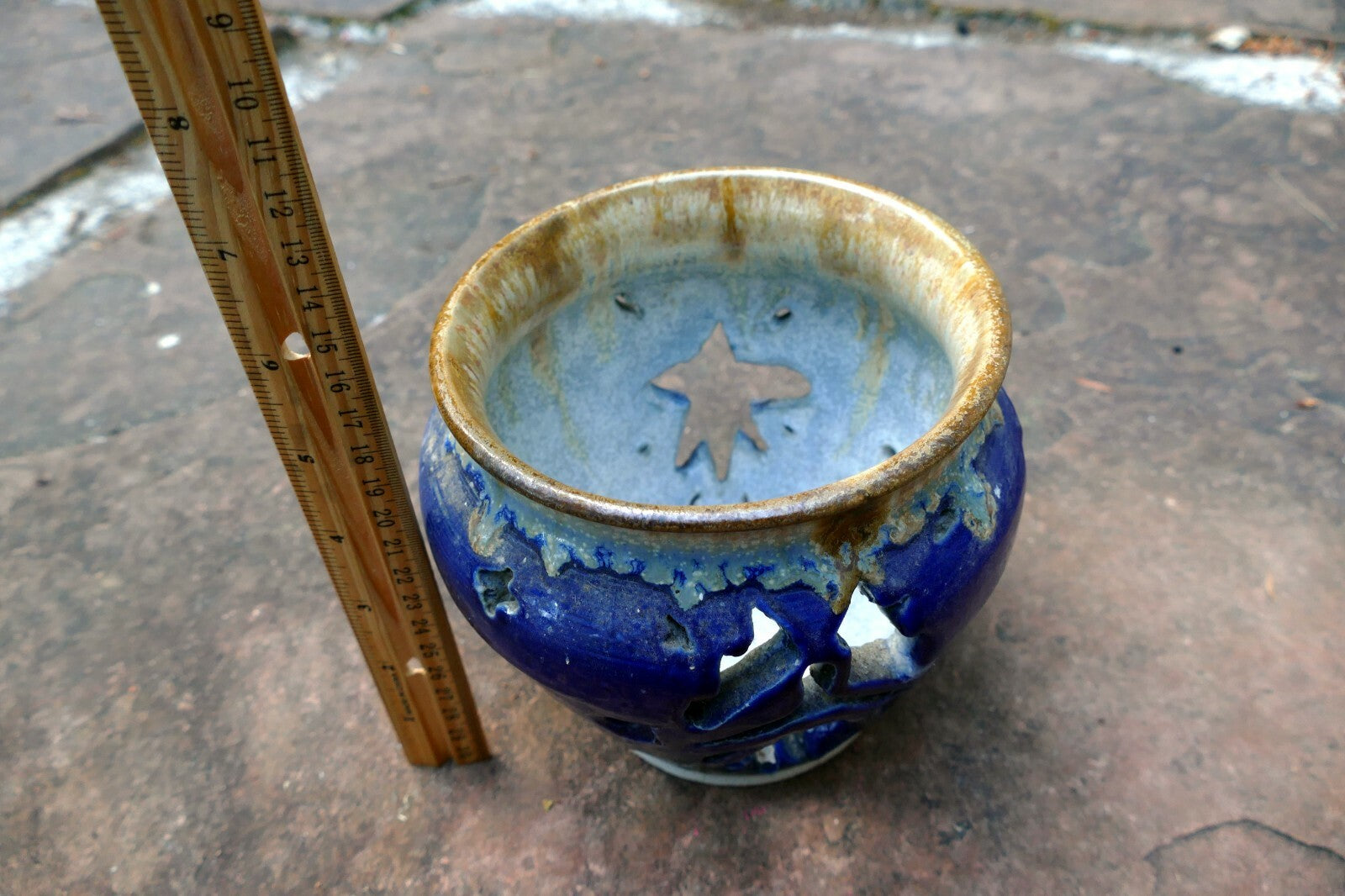 glazed planter Blue with stars 5.5X5.5" small succulent orchid candle holder