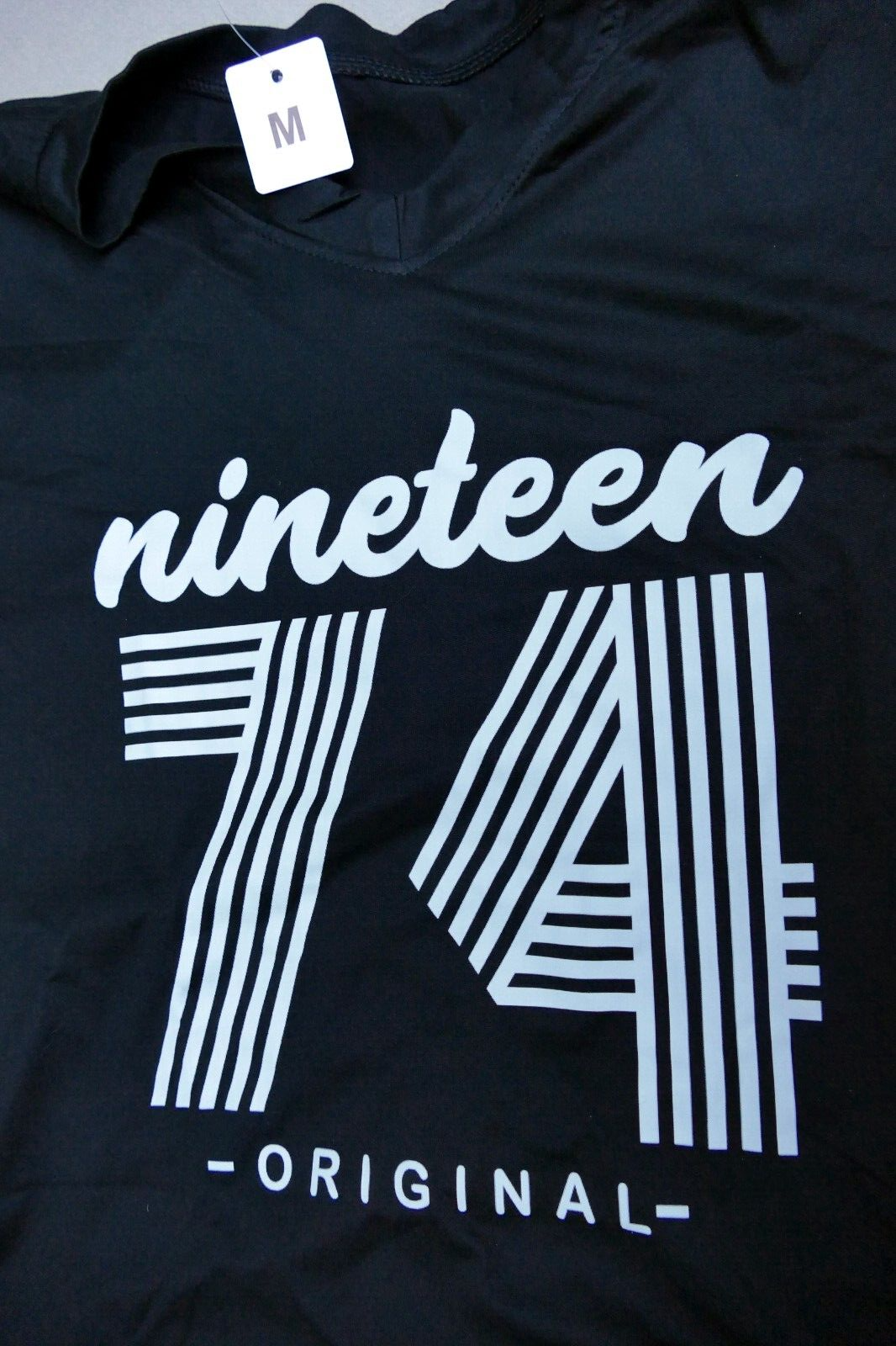 1974 black tee shirt nineteen   74 original gift women's t shirt medium