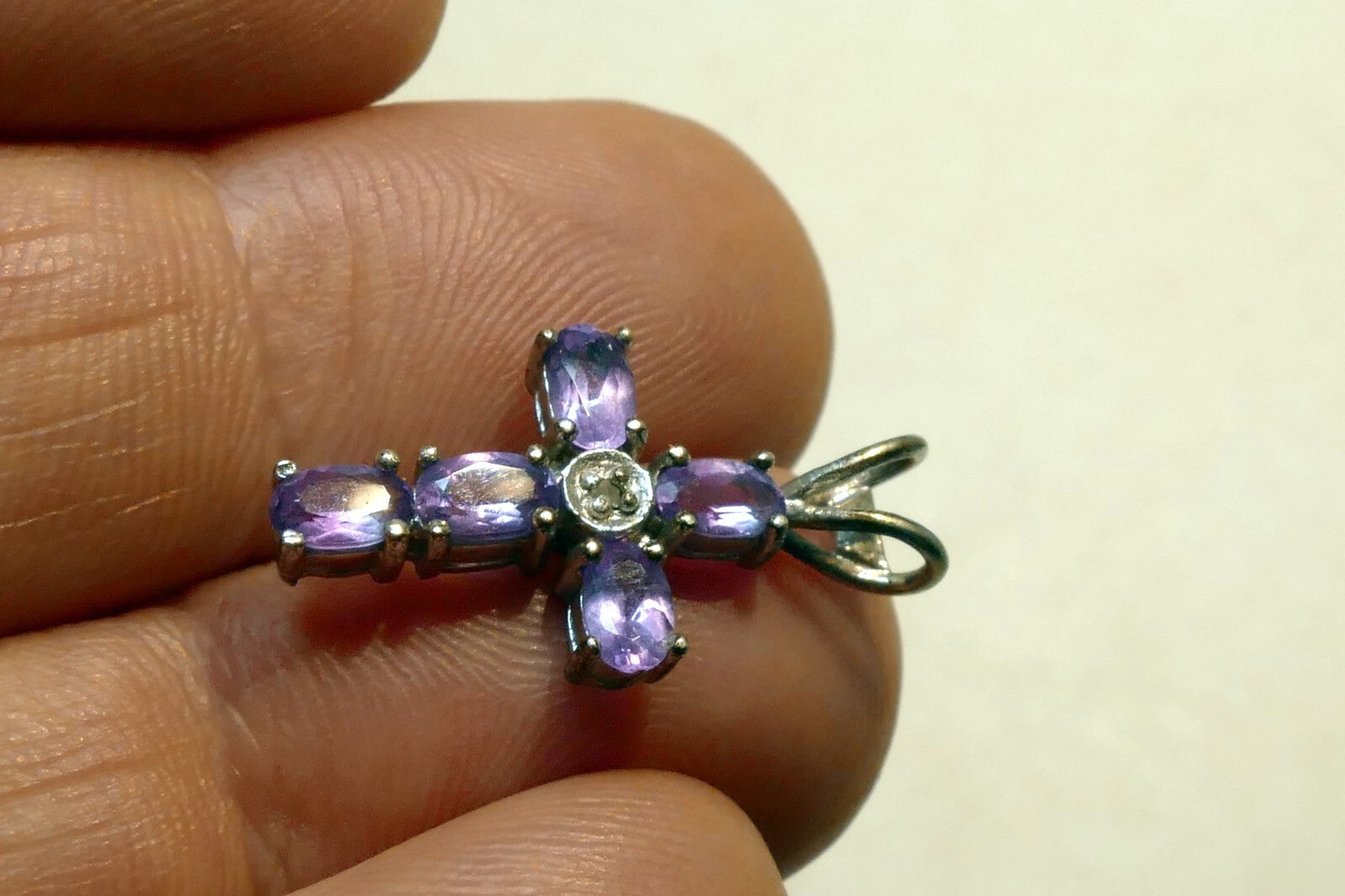Purple Cubic Zirconia Crucifix Cross Pendant 925 silver sterling vintage