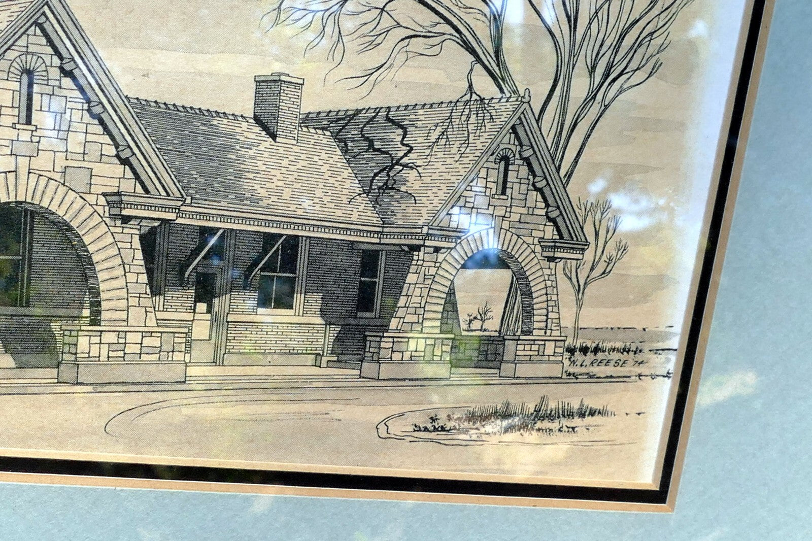 "La Grange" N. L. Reese 1974 print 6X8" framed with glass