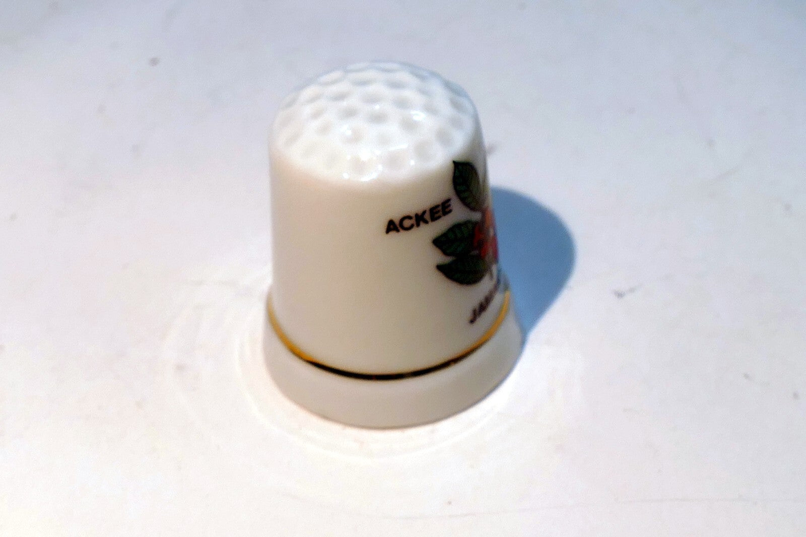 Porcelain Thimble Souvenir Ackee Jamaica Floral