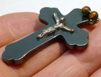 Metal crucifix cross hematite pendant vintage italy 2"