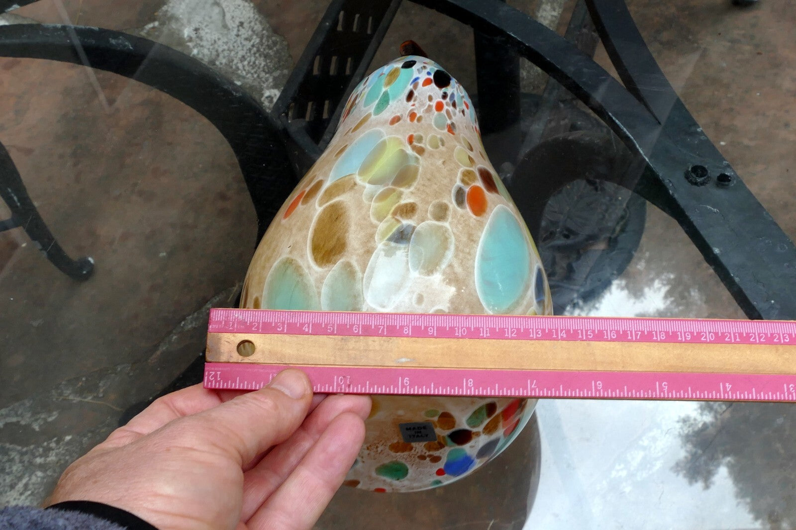 Empoli Maestri Vetrai Mottled Confetti Art Glass PEAR Fruit  Yellow Blue Brown