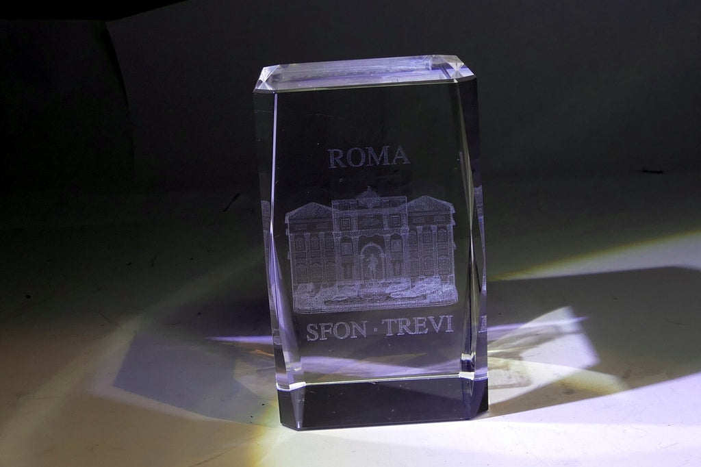 Rome Roma Laser Etch Glass Paperweight  Fontana Trevi  Fountain 3X2X2" crystal