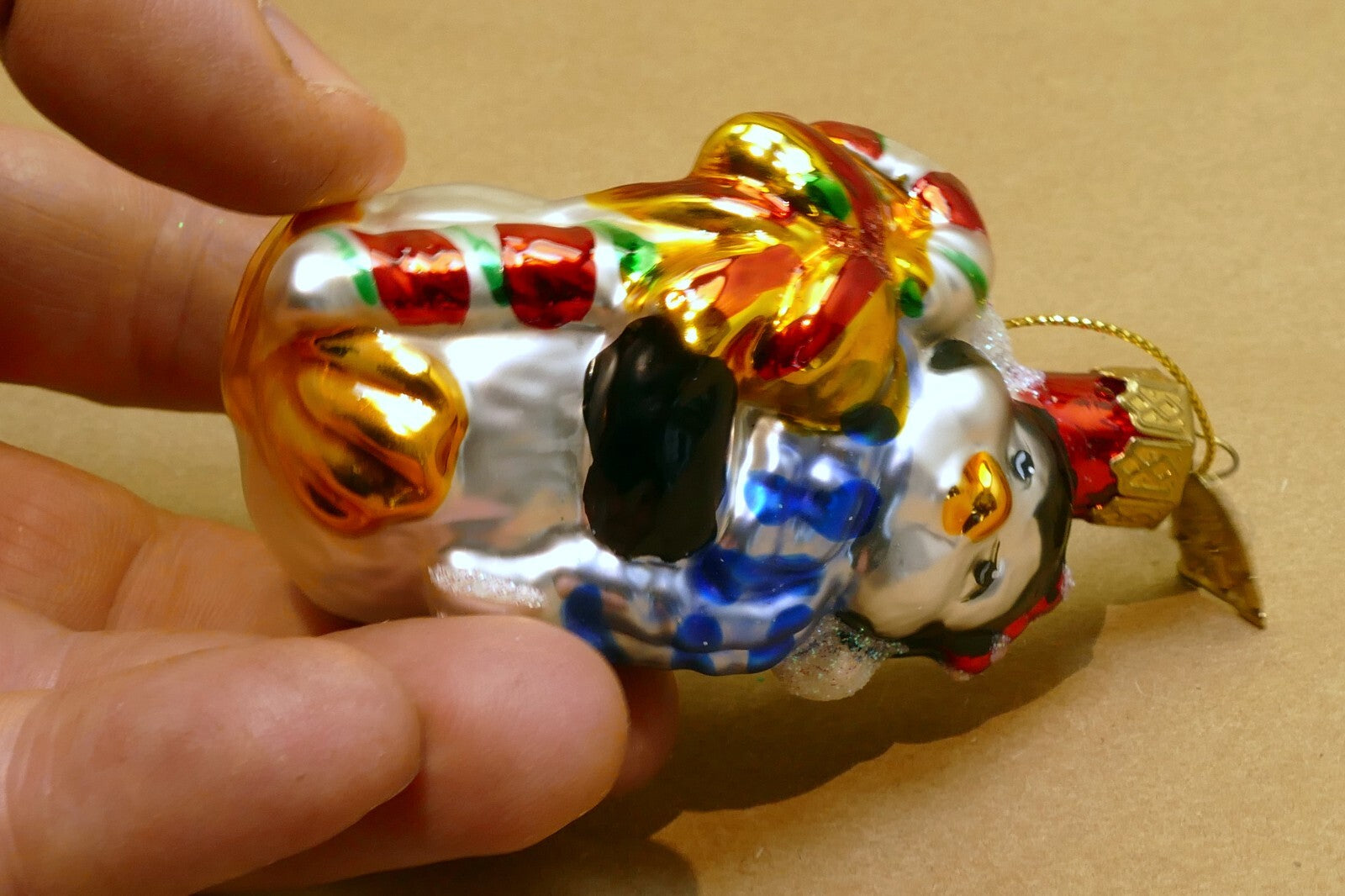 Thomas Pacconi Glass Penguin Christmas Ornament gold Blue w/ a bow
