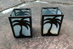 Palm Shape Square Votive Candle Holders, Home Decor, 2 Pieces 3X3X4" glass metal