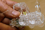 Spun Glass Crystal Christmas Ornament  Santa Claus driving engine train
