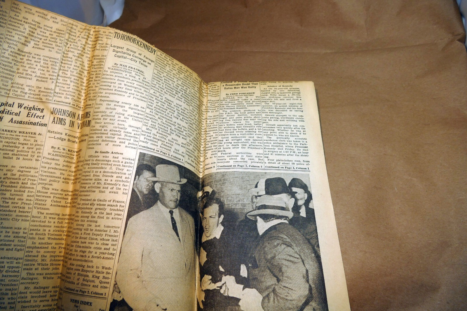 The New York Times November 25, 1963 JFK Death, Lee H. Oswald Shot by Jack Ruby