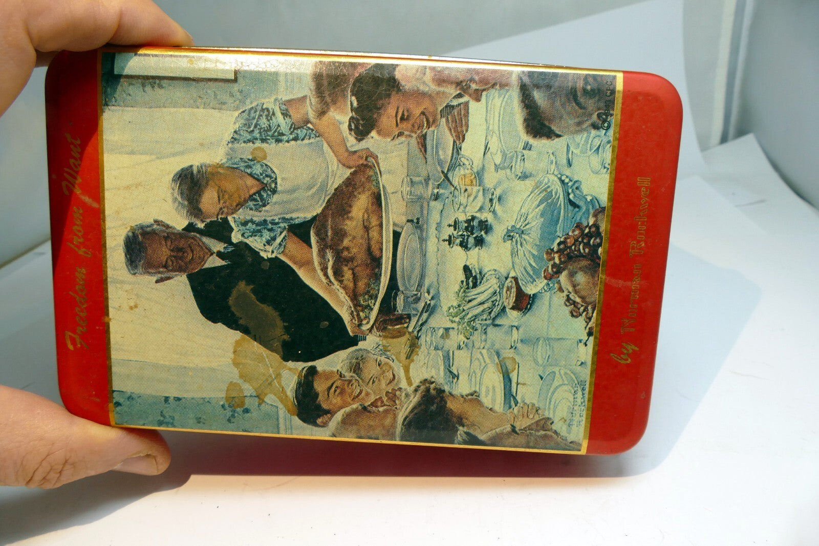 Norman Rockwell Tin empty container family dinner Thanksgiving Freedom from want