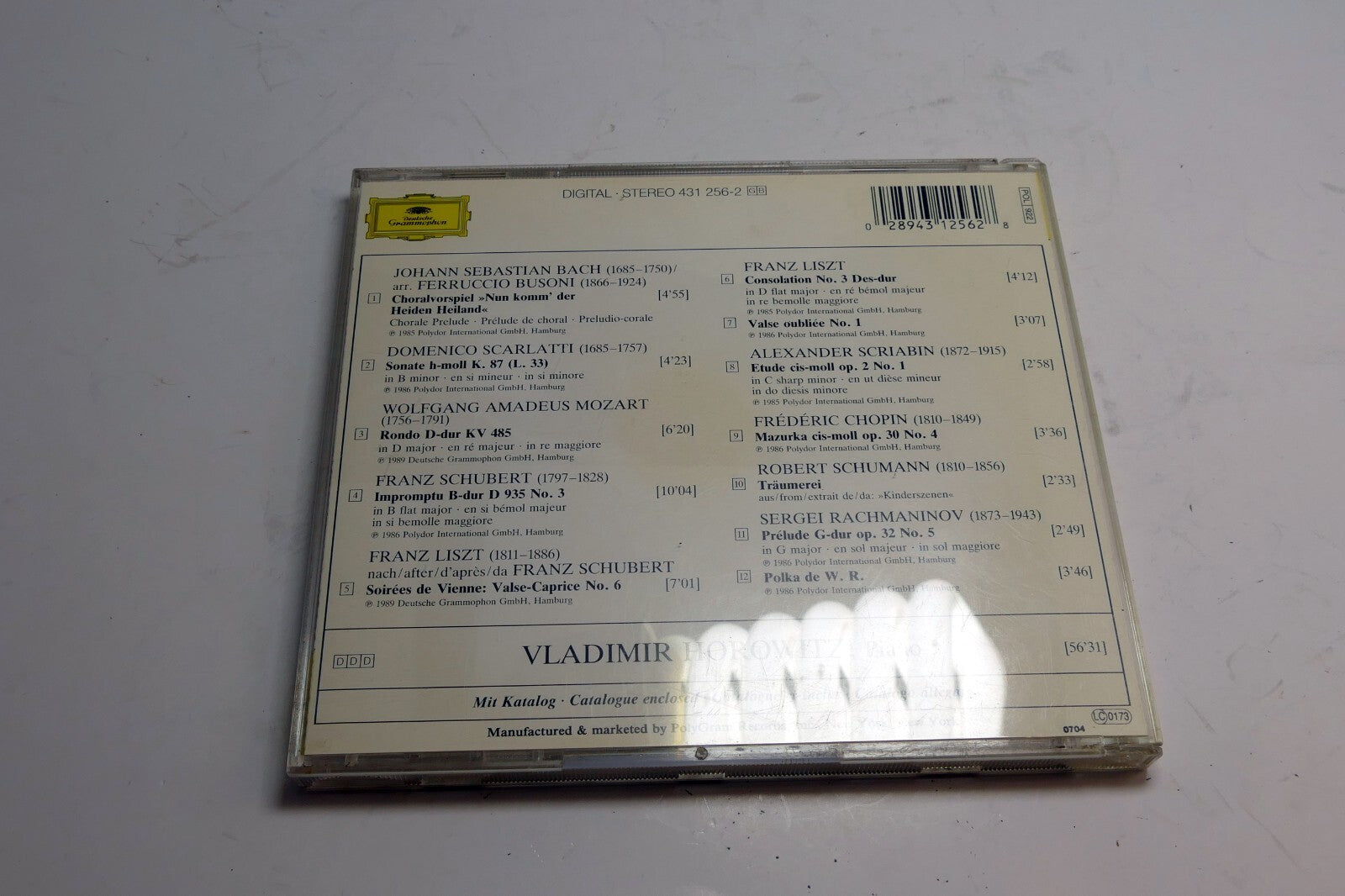 Vladimir Horowitz - Vladimir Horowitz (431 256-2) CD Bach Chopin Mozart   1989