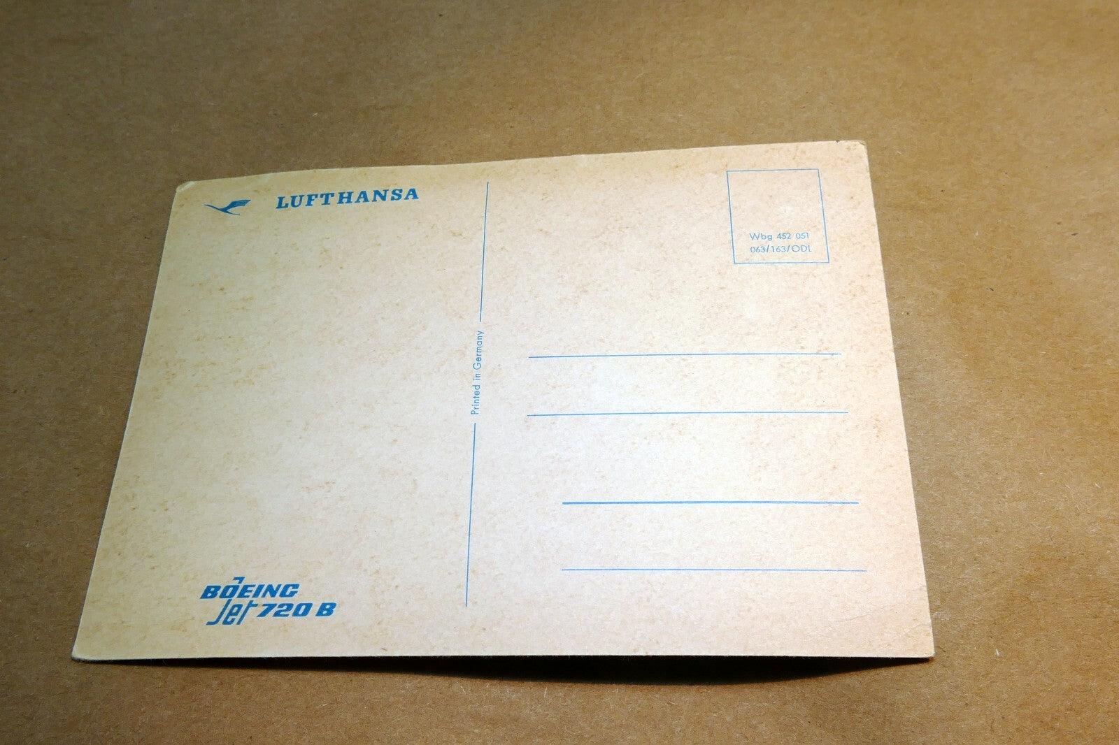 Lufthansa 720 B Boeing Airlines Airplane Blue Sky parked Postcard Unposted 1970'