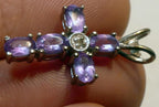 Purple cubic zirconia crucifix cross pendant 925 silver sterling vintage
