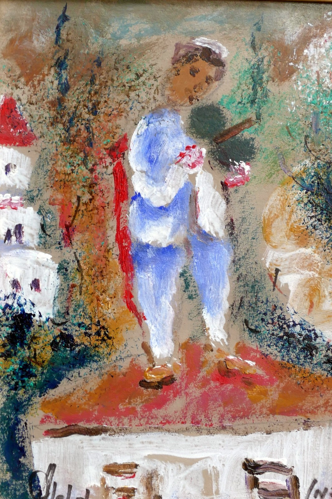 Albert Goldman signed Fiddler on the Roof 8X10" framed Oil Painting Israel