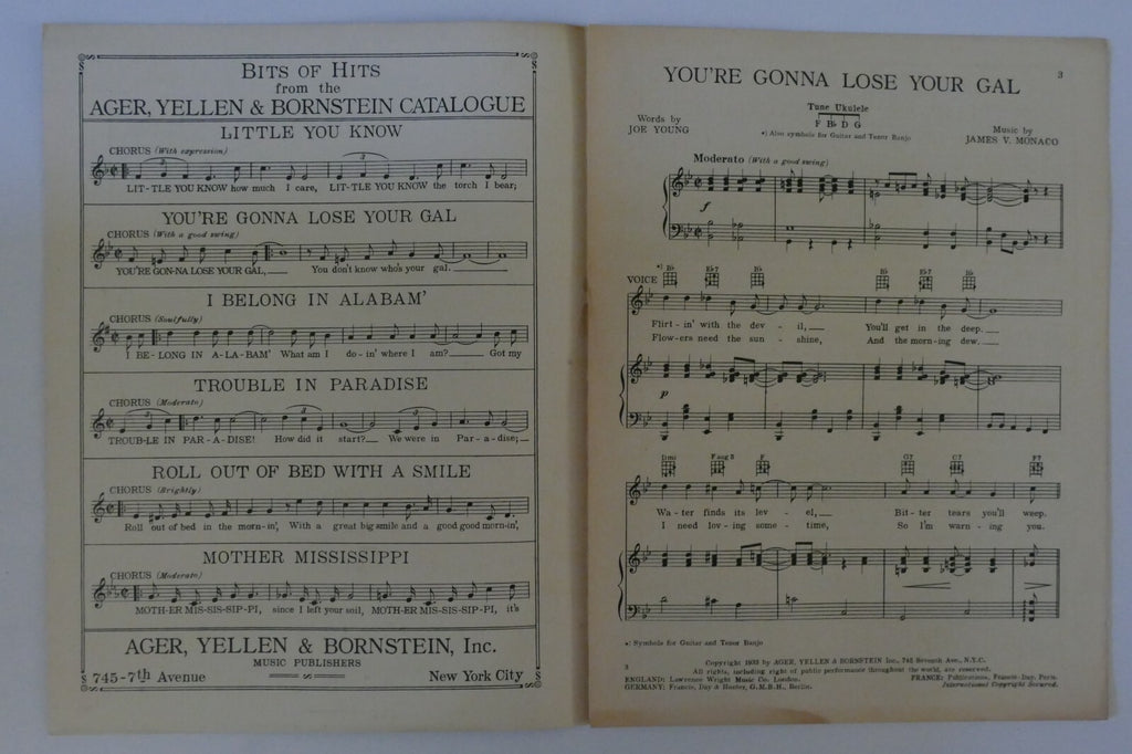 You're Gonna Lose Your Gal, 1933, by Joe Young and James V. Monaco