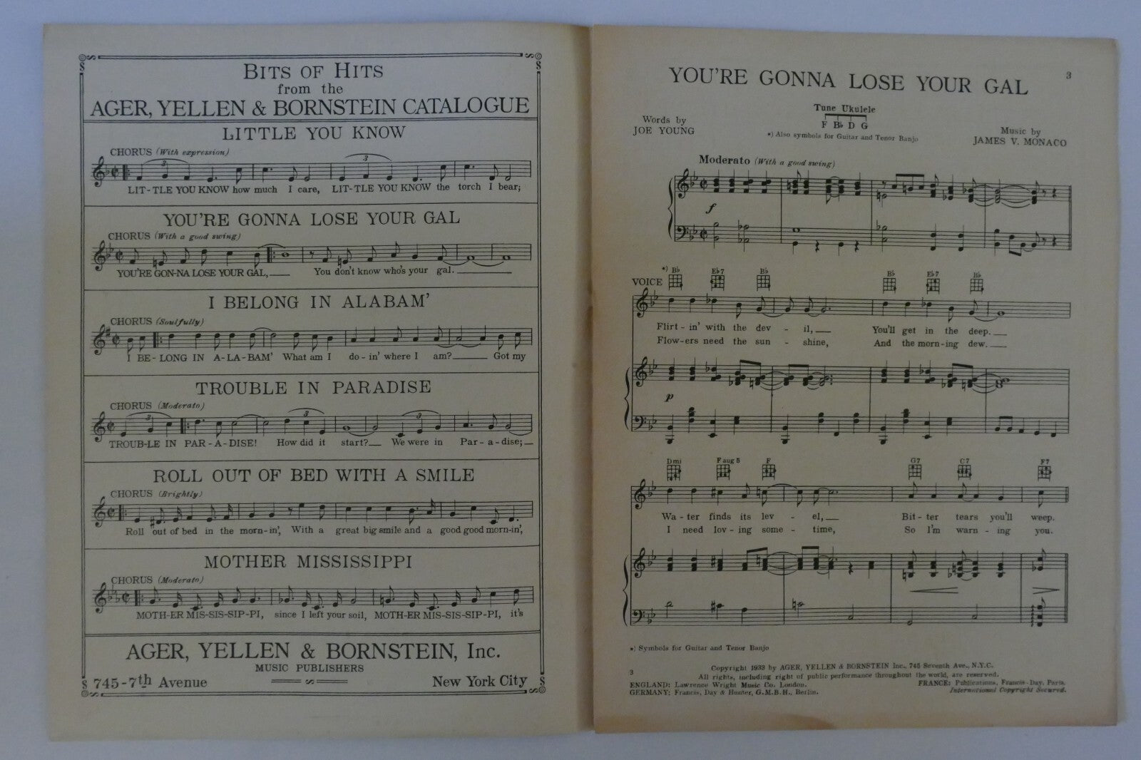 You're Gonna Lose Your Gal, 1933, by Joe Young and James V. Monaco