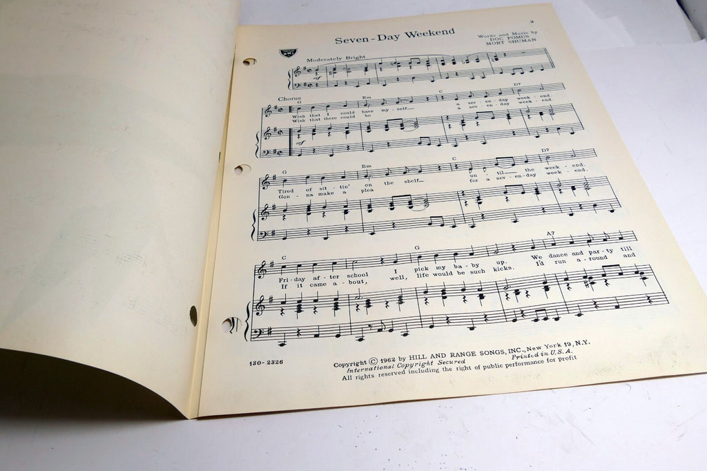 Seven Day Weekend Doc Pomus Mort Shuman  1962 Sheet Music