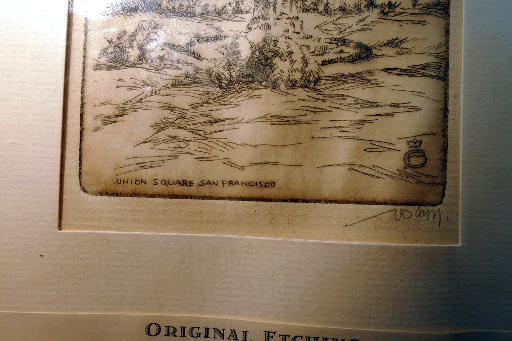 Union Square San Francisco Signed Etching 1900's USA Limited edition
