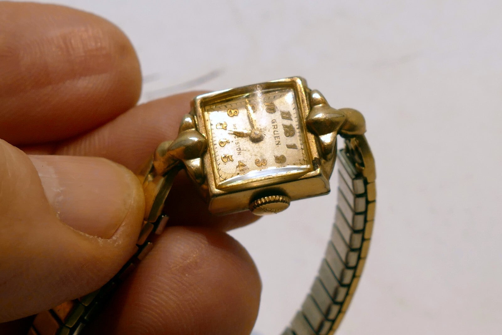 Gruen Precision Ladies Watch 10K RGP BEZEL Square Art Deco - Not working AS IS