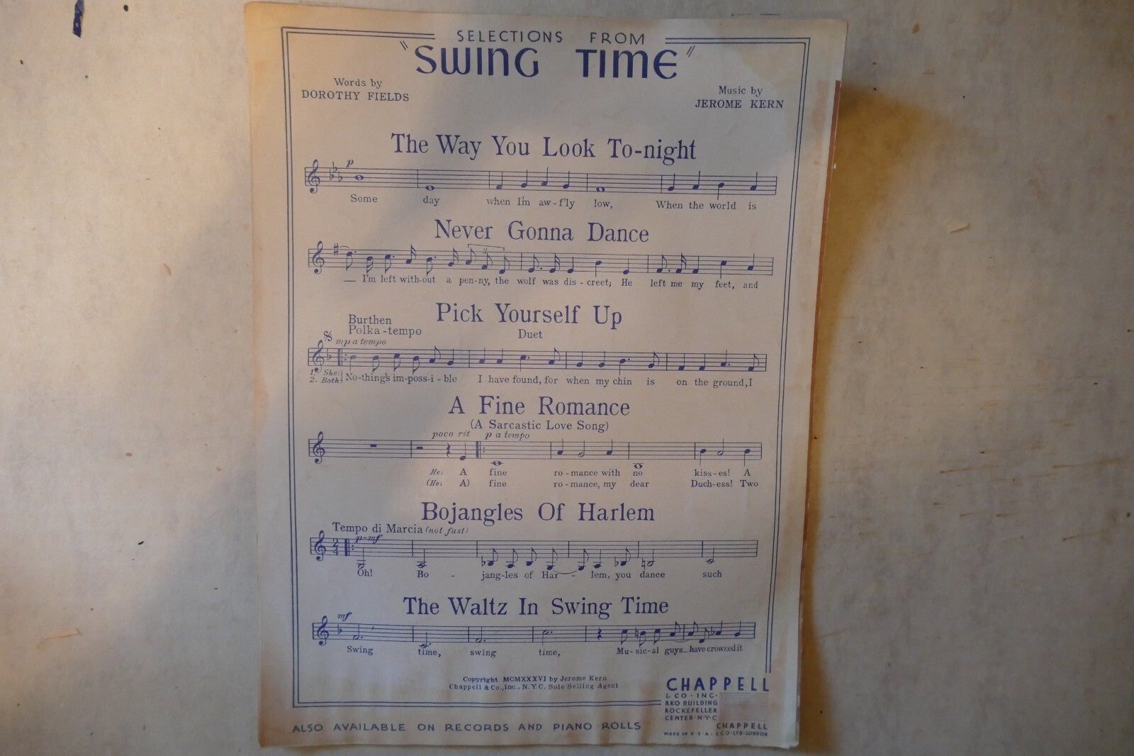 A Fine Romance, 1936, from "Swing Time" musical, by Jerome Kern, Dorothy Fields