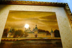 Watercolor Russia village byzantine church Art framed Russia 1990's