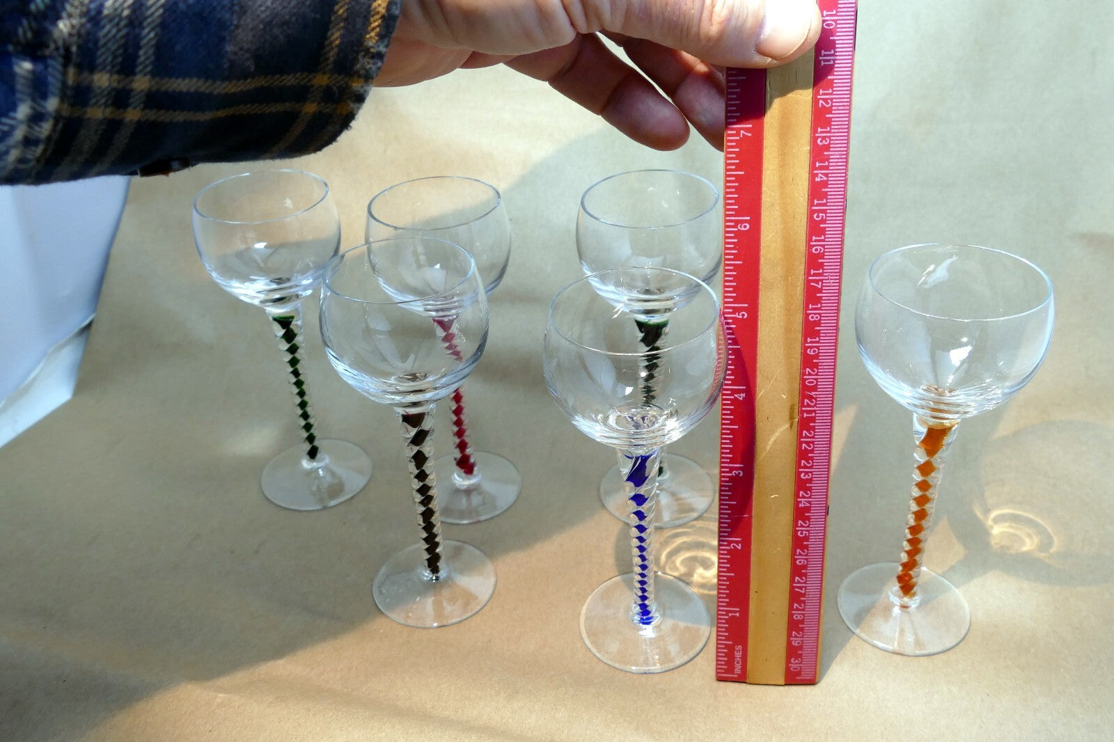 Goblet DSOT stem Conical Foot Green orange Blue Twisted crystal shot multi color