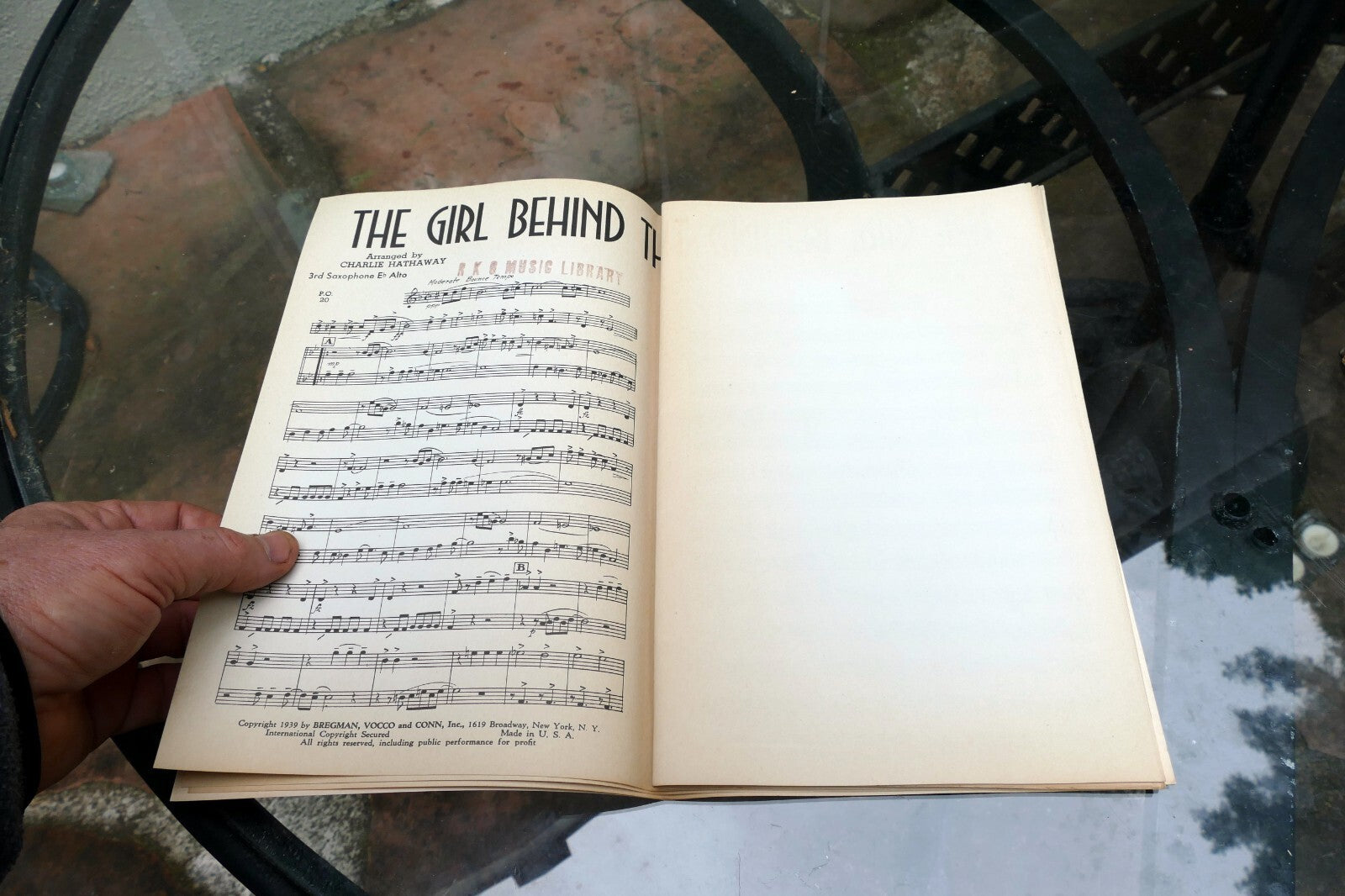 The Girl Behind Venetian blind Fox Trot Sheet Music 1939 orchestra Hathaway