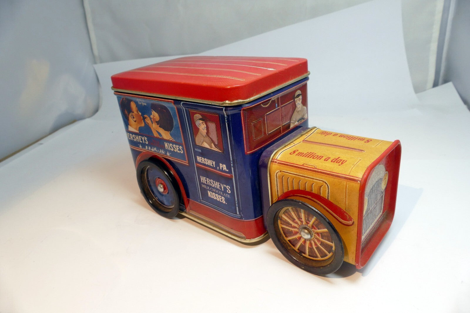 Hershey's Chocolate Kisses Collectible Vintage Milk Truck Tin with wheel lid