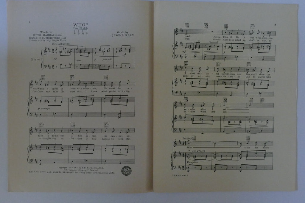 Who?, 1925, from "Sunny", by Otto Harbach, Oscar Hammerstein 2nd and Jerome Kern